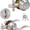 (1 Pack) Keyed Alike Front Door Lever Lockset with Single Cylinder Deadbolt Combination Set, Wave Style Lever, Front Door/Exterior Door Knob with Lock and Deadbolt, Satin Nickel Finished