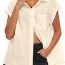 Darong Women's Button Down Cuffed Short Sleeve Shirts Cotton Casual 2025 Summer Loose Fit Blouse Top (Beige, M)