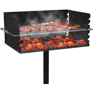 Park Grills, 384 Sq. In, Park Style Charcoal Grill, Heavy Duty In Ground Park Grill with Stainless Steel Cooking Grate and Cover for Commercial and Outdoor Cooking 25.5'' L x 17'' W x 11'' H