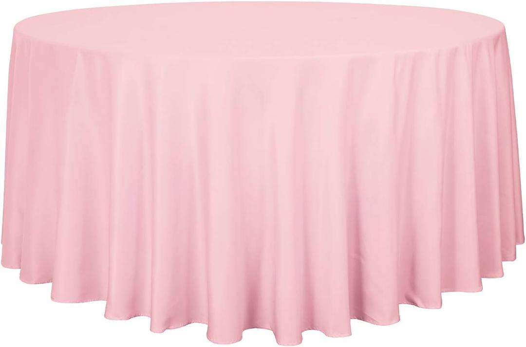 sancua Round Tablecloth - 108 Inch - Water Resistant Spill Proof Washable Polyester Table Cloth Decorative Fabric Table Cover for Dining Tables, Buffet Parties and Camping, Pink