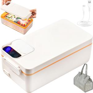 Rechargeable Electric Heated Lunch Box - Cordless Battery Powered Portable Food Timer Heater Keep Hot Meal - Self Reheating Soup Heat Warming Container Heating Warmer for Men Women Adults Car Vehicle