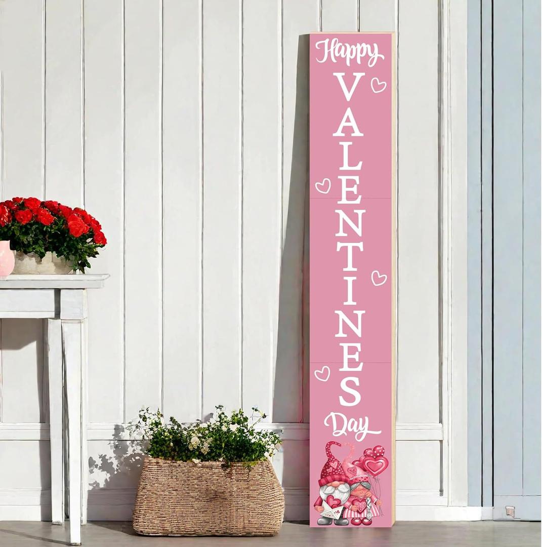 Pink Valentines Decor Valentines Porch Sign Porch Decor Gnomes Outdoor Decorations Wooden Door Decorations Indoor Outside Welcome Sign for Front Door 46.8 Inch