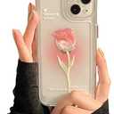 Casechics Compatible with iPhone Case,Cute Tulip Rose Flower Flower Camera Lens Protection Clear Soft Shockproof Cover Phone Case for Women Girls (Pink,iPhone 15 Plus)