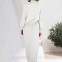 Caracilia 2 Piece Skirt Set for Women Sweater Dress Long Sleeve Oversized Tops Matching Maxi Skirts 2025 Fall Outfits Clothes Small (White)