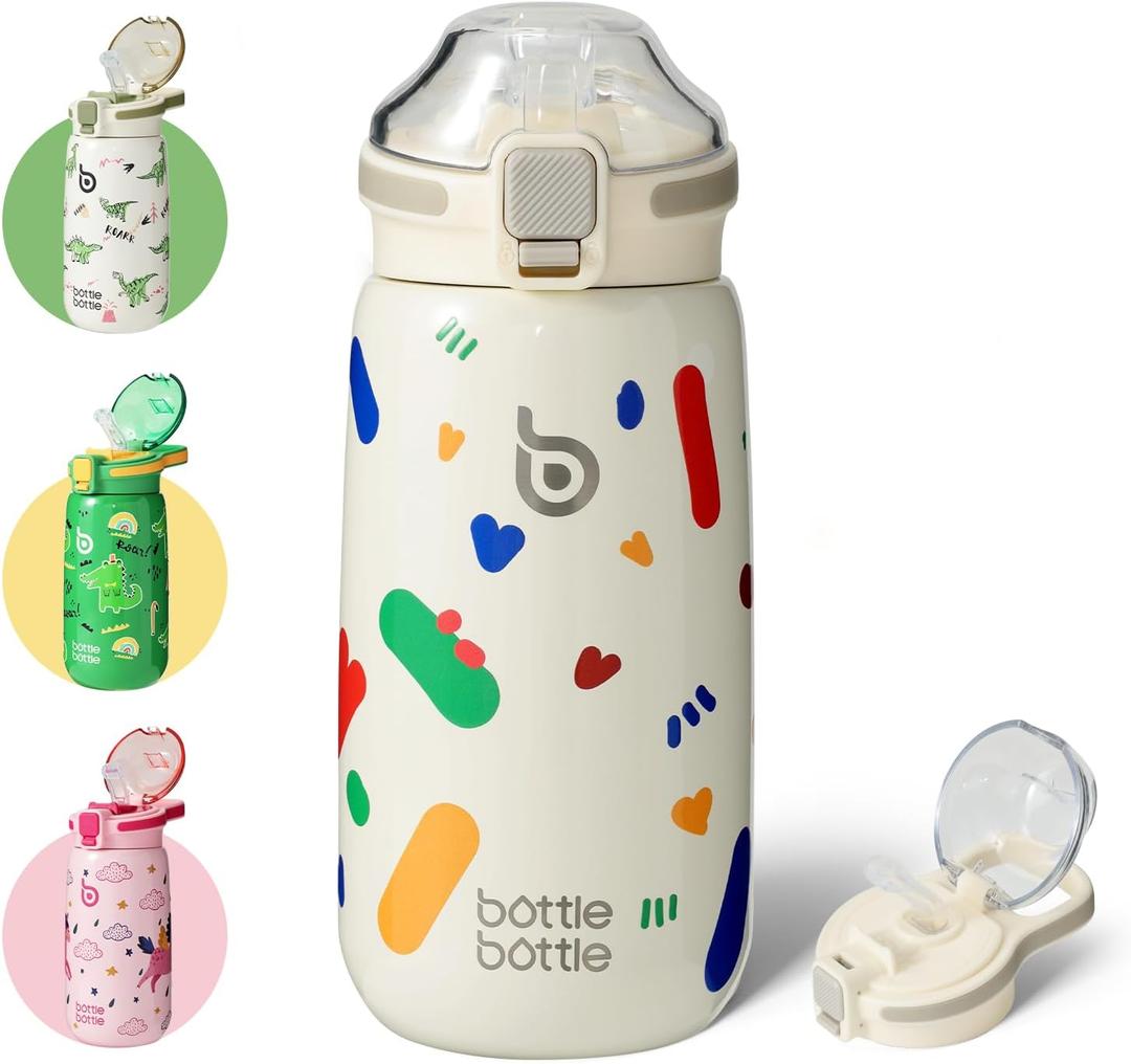 BOTTLE BOTTLE Kids Water Bottle with Straw Lid 16 oz Stainless Steel Reusable Tumbler Water Bottles Kids for School Travel,Gifts for Boys and Girls Rainbow