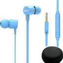 Joymiso Tangle Free Earbuds for Kids Women Small Ears with Case, Comfortable Lightweight in Ear Headphones, Flat Cable Ear Buds Wired Earphones with Mic and Volume Control for Cell Phone Laptop (Blue)