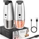 Electric Salt and Pepper Grinder Set: - For Gravity Electric Salt and Pepper Shakers Set Rechargeable Automatic Spice Grinder USB Powered Spice Peppercorn Shaker with Adjustable Coarseness (Silver-Upgraded)