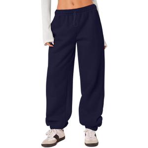 HeSaYep Women's Fleece Lined Sweatpants Thermal Winter High Waisted Sweat Pants Interior Drawstring Baggy Jogger Pants (Medium, Navy Blue)