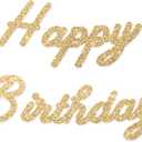 HOUSE OF PARTY Happy Birthday Banner | Gold Happy Birthday Sign for Decor, Backdrop | Cursive Paper Banner for Party Decoration (Gold)