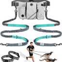 SHINE HAI Retractable Hands Free Dog Leash with Dual Bungees for 2 Dogs, Adjustable Waist Belt, Reflective Stitching Leash for Running Walking Hiking Jogging Biking Black - Gray