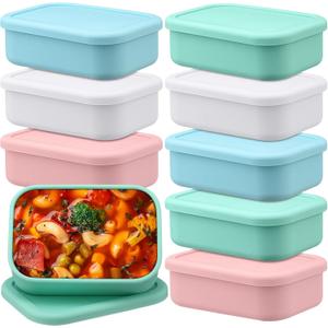 Nuogo 8 Pcs 2 Cup Silicone Freezer Trays with Lid Silicone Soup Freezer Molds Rectangle Soup Containers Reusable Food Preserving Tray Freezing Ice Trays for Soups Sauces Stews (Multicolor)