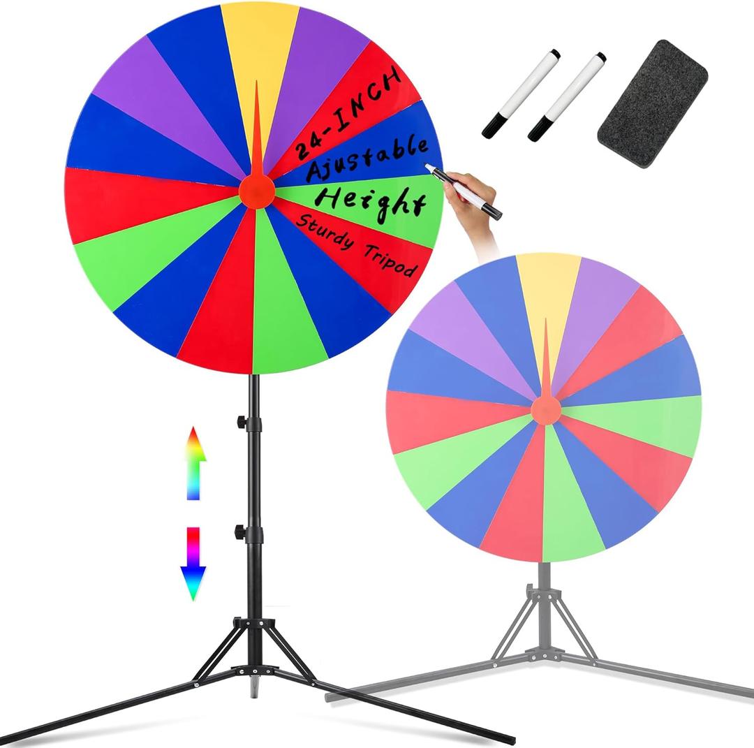 24 inch Spinning Prize Wheel with Stand, Heavy-Duty Storable Spinning Wheel for Prizes, DIY Wheel Spinner for Trade Shows Carnivals Fortune Spinning Game, Heigh Adjusable 20''-71''