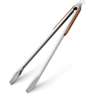 25" Extra Long BBQ Tongs with Wooden Handle, Heavy Duty Stainless Steel Metal Tongs for Charcoal, Grilling, BBQ, Barbecue, Cooking