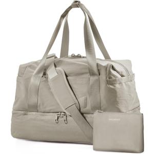 Weekender Bags for Women, BAGSMART Travel Duffel Bags with Shoe Compartment,Personal Item Travel Bag for Airlines, Carry on Overnight Tote Bag with Toiletry Bag(Beige,2pcs) (X-Large)