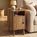 VASAGLE MAEZO Collection - End Table with Charging Station, Narrow Side Table, Nightstand with Tapered Legs, Curved Transitions, for Small Spaces, Living Room, Bedroom, Honey Brown ULET329K101S