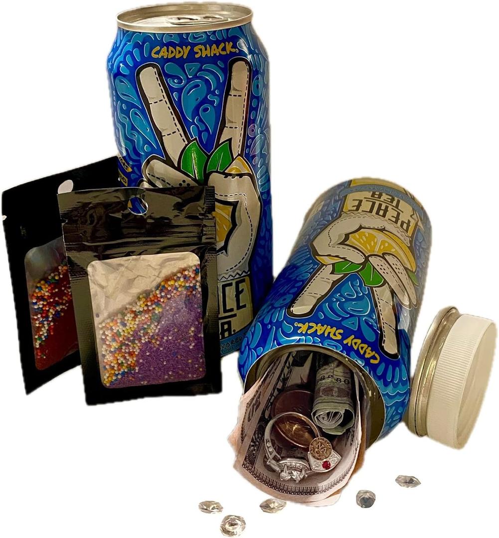 Best Tea Diversion Safe Tea Can Safe 16 oz Blue Lemon Secret Security Stash with 2 Smell Proof Bags Large Hidden Compartment Compatible Replacement for and MFG by The Coca Cola Co to Hide Valuables
