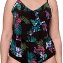 Aqua Green Womens Triple Ruffle Tier Swim Tankini Top with Adjustable Straps (X-Large, Palm Night)