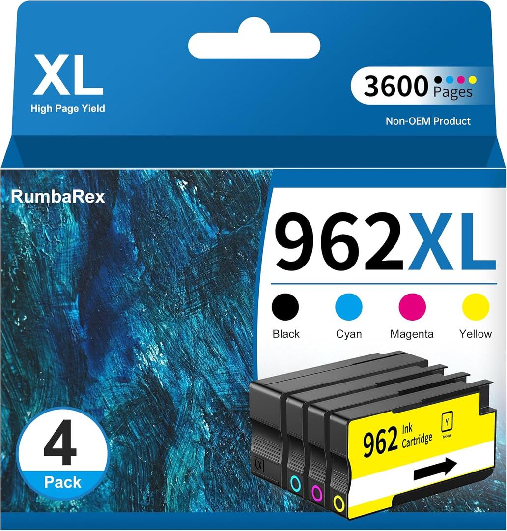 962 962XL Ink Cartridges Combo Pack (BK/C/M/Y) 962 High-Yield Ink Cartridges Replacement for HP 962 XL HP962 HP962XL Ink Cartridge for OfficeJet 9015e 9010 9025e 9015 9025 9018e 9025e 9020 Printer Ink