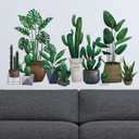 2 x Green Pot Plants Leaves Wall Decals, Monstera Cactus Bonsai Tropical Potted Plants Wall Stickers, Removable Palm Tree Leaf DIY Art Decor Murals Decoration for Bedroom, Nursery, TV Wall 