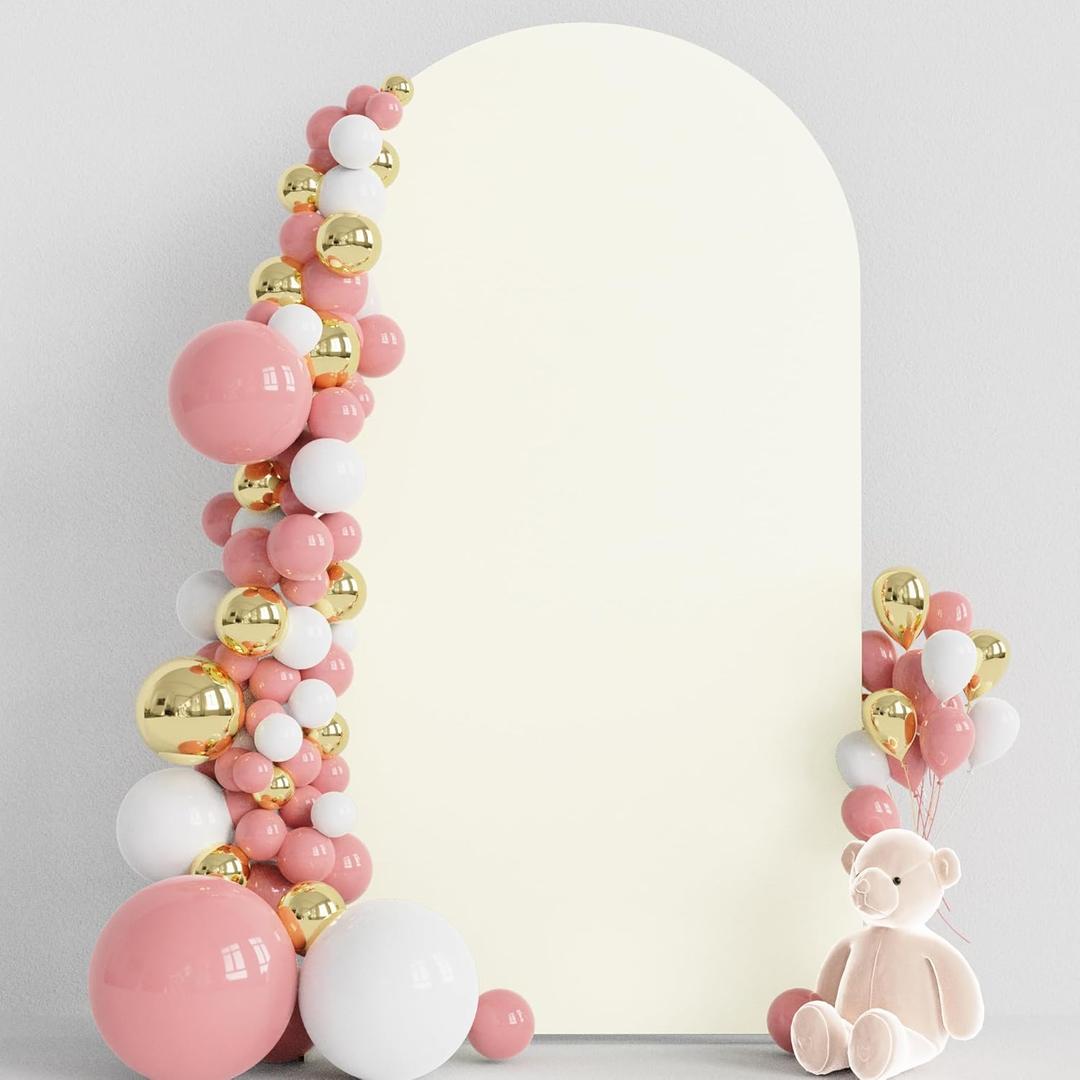 Wokceer 7.2FT Wedding Arch Backdrop Cover Spandex Fitted Ivory Arch Covers Round Top Chiara Arches Backdrop Cover for Birthday Party Ceremony Banquet Decoration