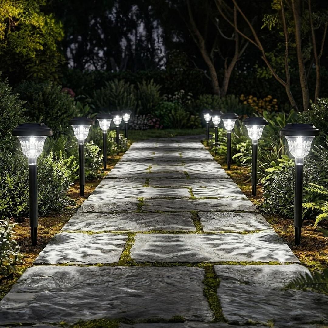 Solar Pathway Lights Outdoor 10 Pack Waterproof Solar Garden Lights Auto On/Off LED Solar Yard Lights 6000K Cool White Solar Stake Lights Outdoor Landscape Path Lights for Driveway Walkway