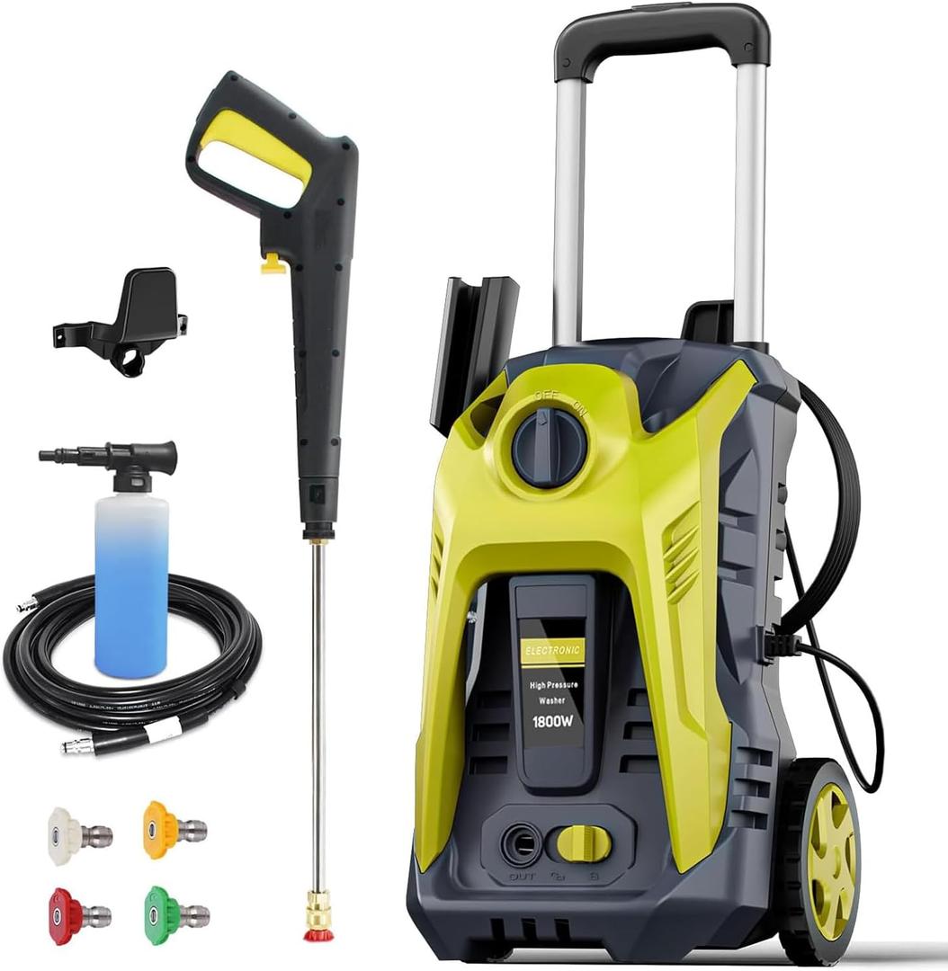 Electric Pressure Washer 4800PSI-Max 2.9GPM Pressure Washer with 25 Foot Hose, 16.4 Foot Power Cord, Soap Tank Car Wash Machine Yellow Ideal Cleaning for Patio.
