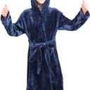 Doctor Unicorn Boys Soft Hooded Bathrobe Kids Warm Gamer Fleece Robe Sleepwear (5-6 Years, Navy)