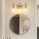 Bathroom Light Fixtures (3-Light, 19 Inch), Brushed Nickel Vanity Lights for Bathroom with Clear Wine Glass Glass Shade, Modern Vanity Wall Lights for Mirror Bedroom Living Room Kitchen Hallway Porch