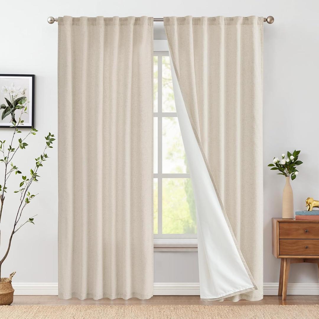 jinchan Linen Blend Curtains for Living Room 84 Inches Length 2 Panels Natural Window Treatment for Sliding Glass Doors, Farmhouse 50 Inches Wide Drapes Rod Pocket Back Tab (50W x 84L, Ecru)