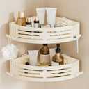 Conworld Corner Shower Caddy Suction Cups, Corner Shower Shelf With a Towel Bar, Shower Organizer Suction for Bathrooms Storage with Hooks, No-Drilling Removable (Aluminum, 2-Pack, Cream)