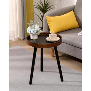 Small Round Side Table, Solid Wood End Table with 3 Metal Legs, Modern Accent Table Circle Coffee Table for Living Room Bedroom Office and Small Spaces, 15.7 * 15.7 * 18 inch