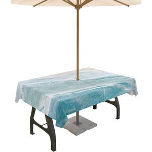 Outdoor Tablecloth with Umbrella Hole Ocean Seaside Gradient Blue Wave Waterproof Table Cloth Zippered Tablecloths 60"x84" Rectangle Table Cover for Patio Garden Tables,Beach Natural Scene Outdoor Tablecloth with Umbrella Hole Ocean Seaside Gradient Blue Wave Waterproof Table Cloth Zippered Tablecloths 60"x84" Rectangle Table Cover for Patio Garden Tables,Beach Natural Scene