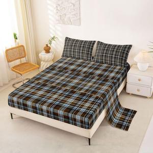 Feelyou Vintage Buffalo Plaid Bed Sheets Set Full Size Checkered Retro Bed Set Preppy Gingham Deep Pocket Fitted Sheet Grid Geometric Breathable Soft Lightweight Microfiber