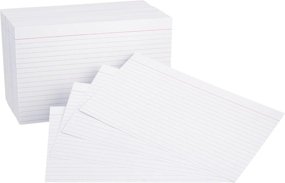 Amazon Basics Ruled Lined Index Cards for Studying and Note Taking, White, 5" x 8", 500 Count (5 Pack of 100)