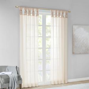 Madison Park Ceres DIY Twisted Tab Sheer Curtain, Pair Panels, Lightweight Window Treatment, Voile Privacy, Light Filtering Drape for Bedroom and Apartment, 50 in x 84 in, Ivory 2 Piece