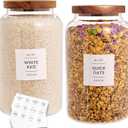 CZHQSMZ Set of 2 Large Glass Jar with Airtight Acacia Lid and 132 Kitchen Pantry Labels, Clear Glass Food Storage Jars Containers for Rice Flour Pasta Sugar Coffee Cookie and More(98 Fl Oz/2800 Ml)