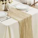 Beige Cheesecloth Table Runner - 13.3Ft Boho Gauze Cheese Cloth 35x160 Inch Long Romantic Sheer Table Decoration for Wedding Bridal Baby Shower Birthday Party