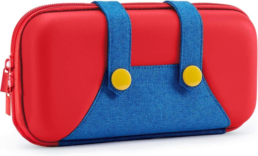 PALPOW Switch Carrying Case Compatible with Switch/OLED, Portable Cute Switch Case with 10 Game Holders, Hard Shell Travel Carry Pouch for Console and Accessories - Red Blue