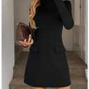 winkbay Women's Mock Neck Long Sleeve Dress Elegant A Line Mini Cocktail Party Dresses Business Casual Outfits Black Small (Black, S)