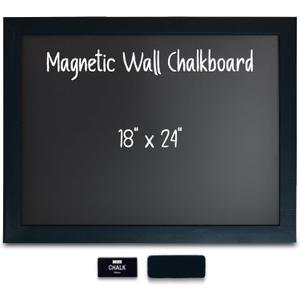 Magnetic Wall Chalkboard, Large Size 18" x 24", Rustic Wood Frame, Chalkboard Sign, Vertical or Horizontal Wall Mount, Includes Chalk and Eraser, by Better Office Products (Solid Black)