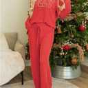 SELINK Christmas Pajamas for Women JOLLY Corded Long Sleeve Top and Pants Matching Lounge Set with Pockets (Small, Red)