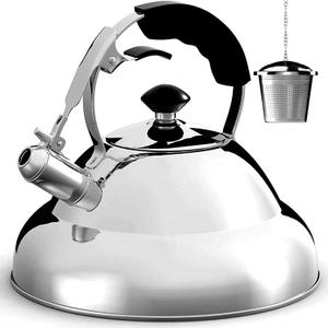 Willow & Everett Whistling Tea Kettle for Stove Top - 3.17 Quart Tea Pots for Stove Top w/Stainless Steel, Mirror Finish & Strainer (Single Handle)