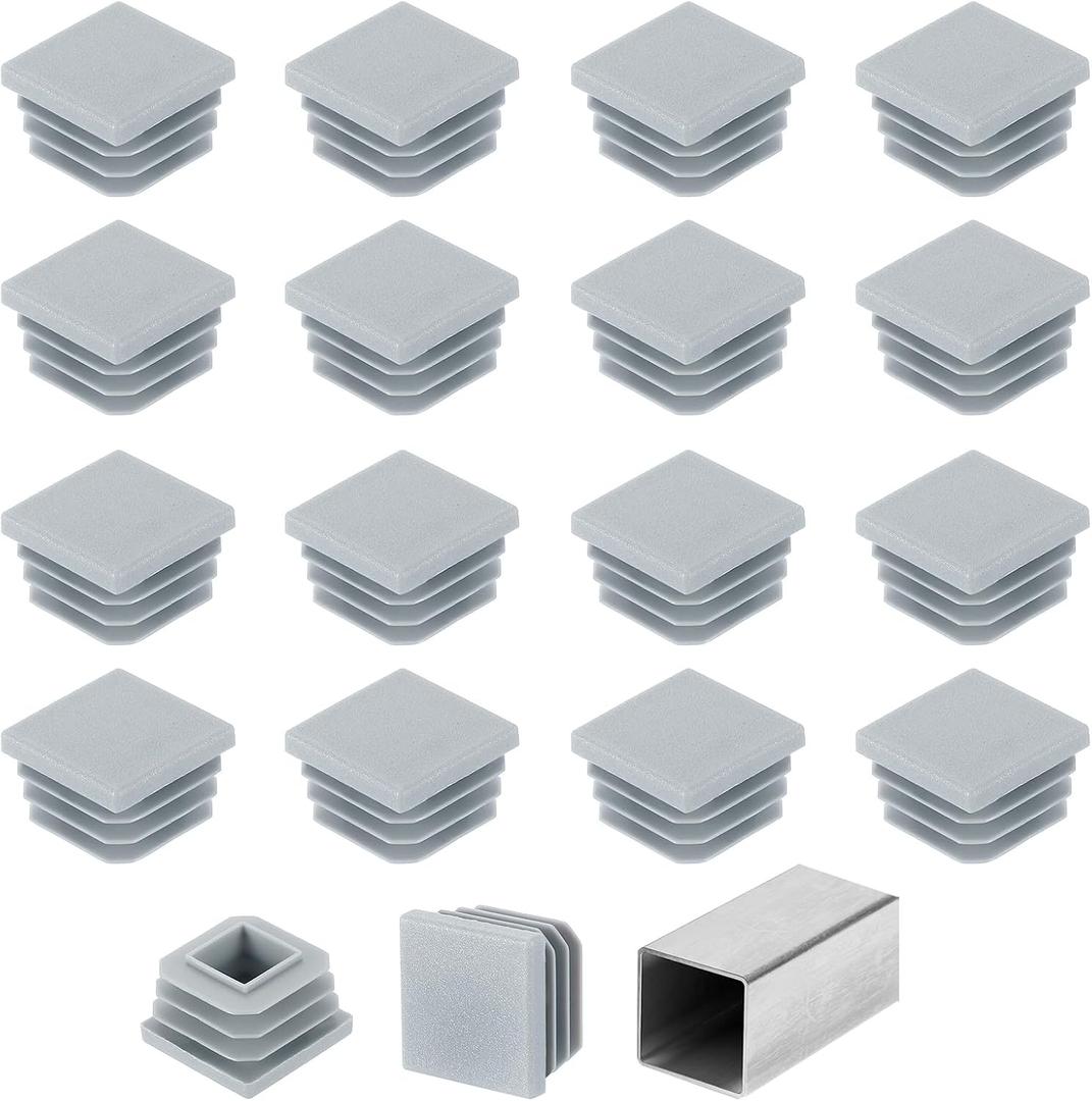 Uxcell 1" (25mm) Square Tubing End Caps, 32 Pcs Plastic Hole Plugs Insert End Cap for Metal Tubing Post Chair Leg Table Bookshelves Furniture, Grey