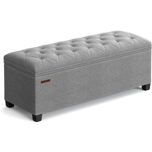 SONGMICS Storage Ottoman Bench, Foot Rest with Legs, 15.7 x 43.3 x 15.7 Inches, End of Bed Bench, Storage Chest, Load up to 660 lb, for Living Room, Bedroom, Entryway, Light Gray ULSF088G02