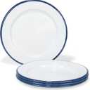 Red Co. Set of 4 Enamelware Metal Classic 8" Round Salad Plate, Solid White/Navy Blue Rim