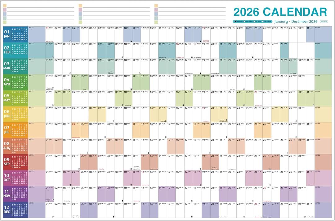 Yearly Wall Calendar 2026 - Large Yearly Calendar 2026, Jan 2026 - Dec 2026, 38.2'' x 25.2'' (Open), 2026 Calendar 12 Months, Yearly Wall Calendar with To-do Lists, Notes, Stickers, All At One Page