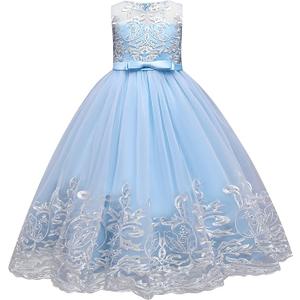 Flower Girl Lace Dress for Kids Wedding Bridesmaid Pageant Party Formal Long Gown Princess Communion Tulle Bow Dresses 9-10Y