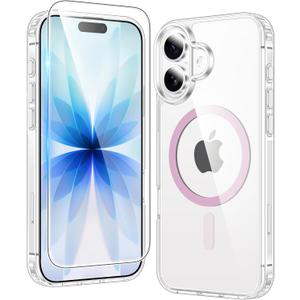 FNTCASE for iPhone 17 Case Clear: Magnetic Phone Cases Compatible with Magsafe Slim Anti Yellowing Military Grade Drop Protection Rugged Shockproof Protective Transparent Cell Cover (C-A Pink)