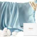 Bedsure 100% Mulberry Silk Pillowcase for Hair and Skin,Canal Blue Silk Pillow Case with Hidden Zipper, Gifts for Women Men, Standard Size Single Pack,20x26 Inches