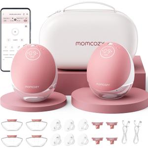 Momcozy Wearable Breast Pump, Hands Free Upgraded Mobile Flow | M9, App Discreet Control with Personalized Multi-Modes & 15 Levels, Wearable Breast Pump 24mm, 2 Pack Cozy Red